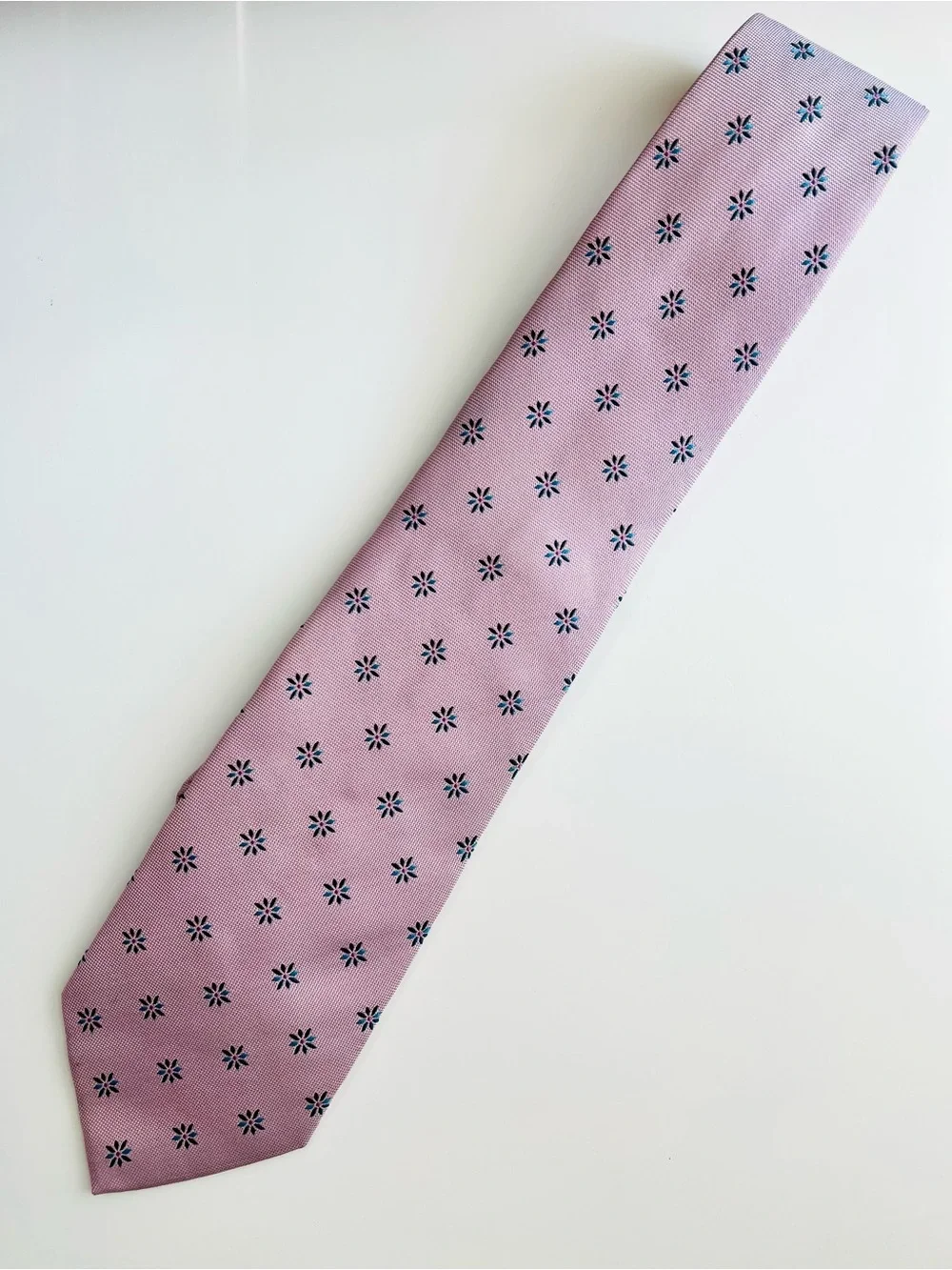 Vintage THOMAS PINK Pink Woven Floral 100% Silk Mens Luxury Tie